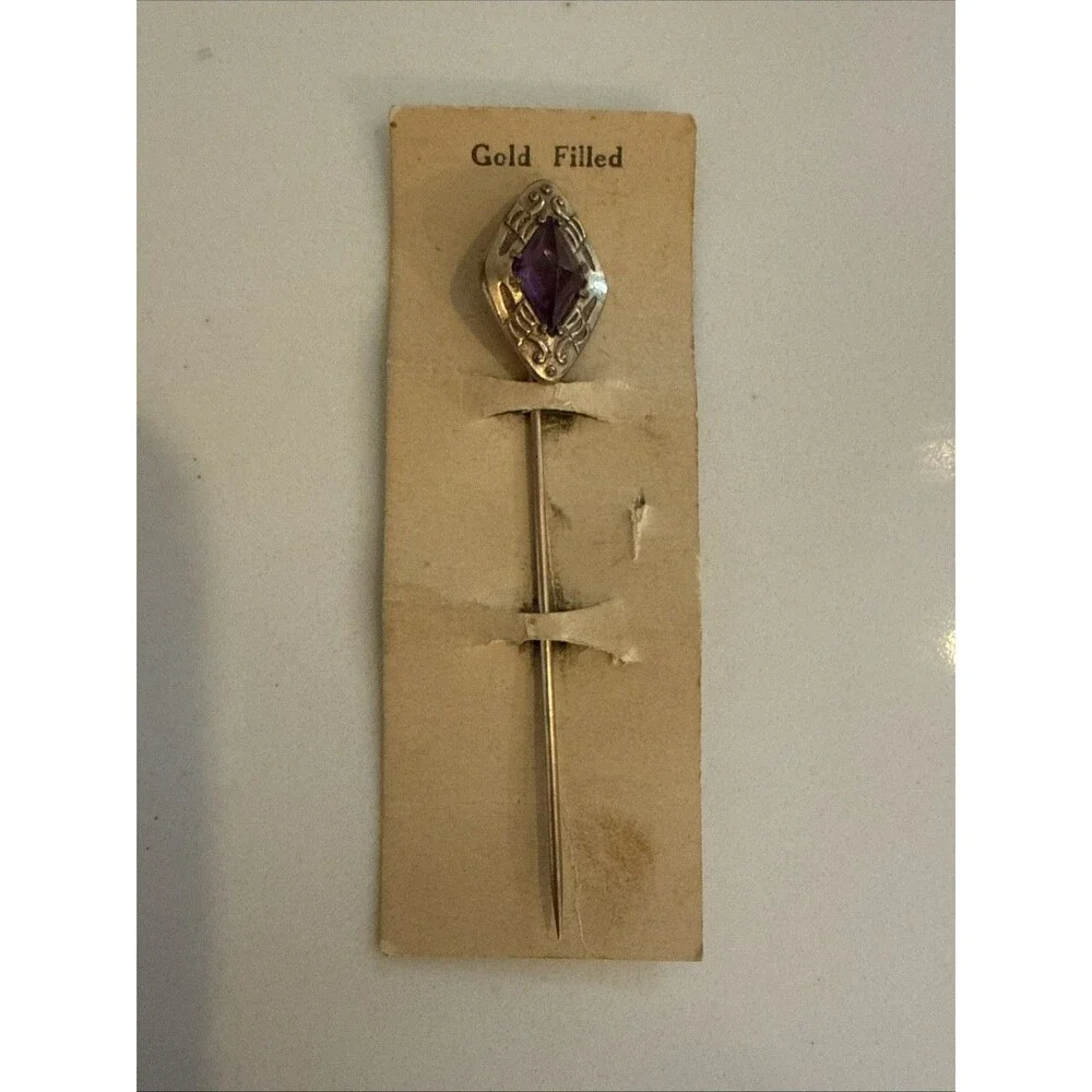 Antique Estate Gold Filled Stick Pin, Amethyst Colored Stone